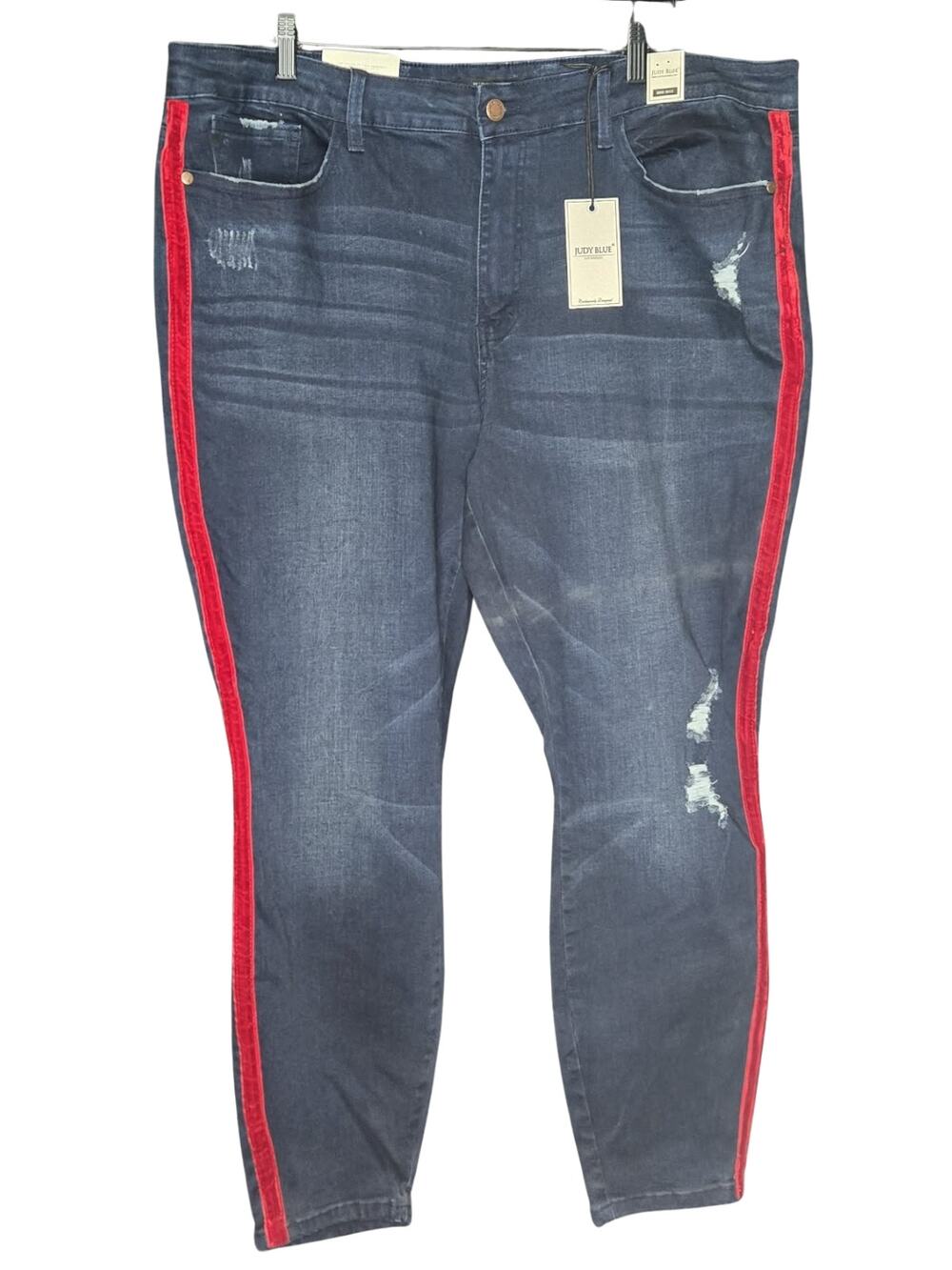 Judy Blue Mid Rise Kayla Red Velvet Tape Skinny Jean Size 22W NWT Dark Wash